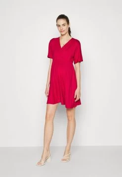 Short Sleeves Flared Mini Dress- Vestido Ligero - Red
