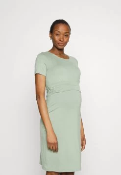 Short Sleeves Ruched Waist Mini Flared Dress - Vestido Ligero - Light Green